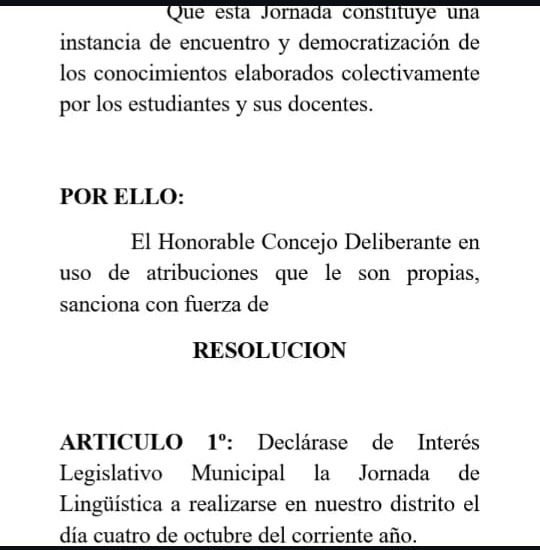 Resolución del Concejo Deliberante declarando la Jornada de Interés Legislativo Municipal